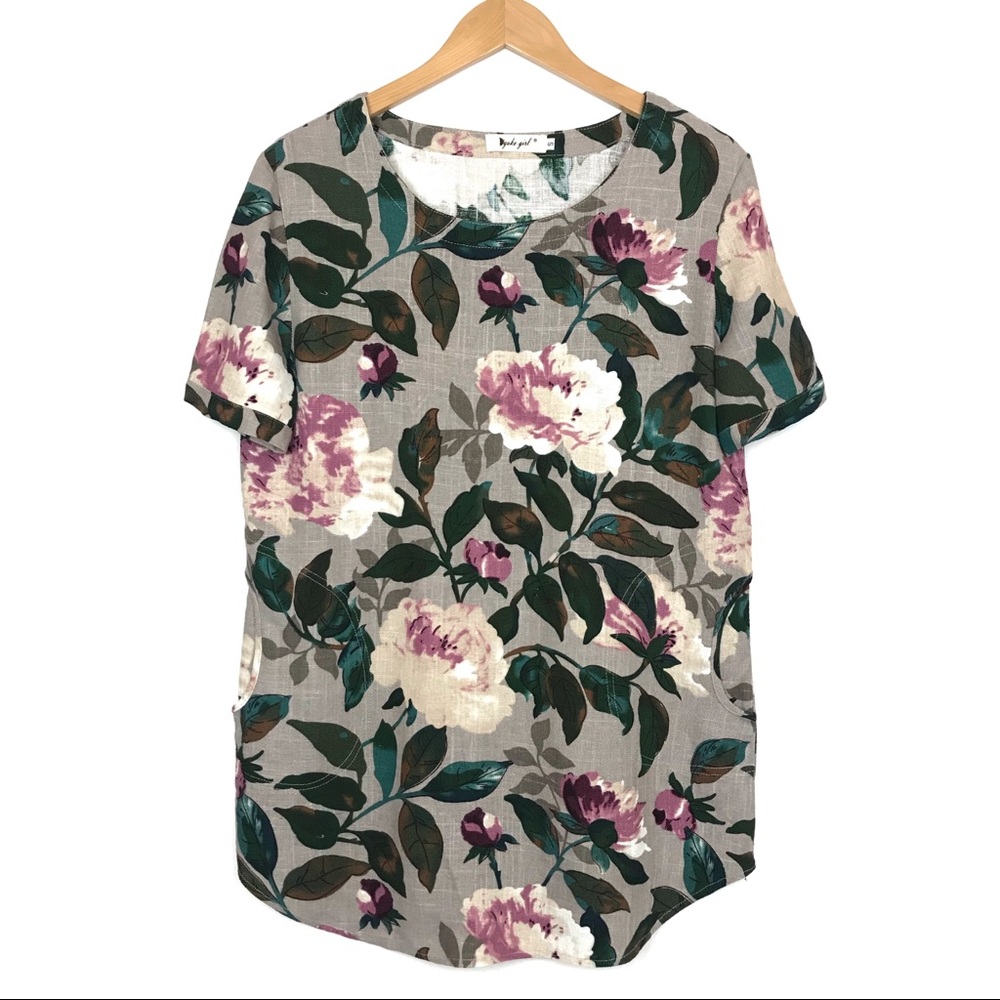 Yoko Girl Floral Short Sleeve Shift Mini Dress S